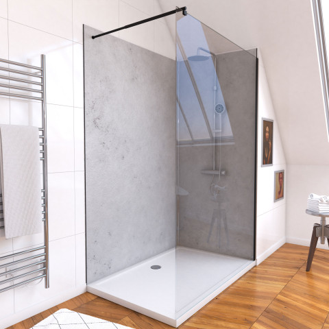 Pack panneaux muraux light grey 90+120x210 - receveur 120x90 - paroi 120x200 - profils et bras noir Aurlane - PACP077