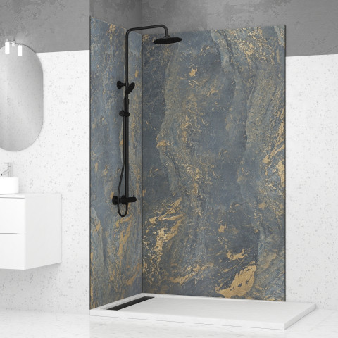2 panneaux muraux pierre 90+120x210cm 'venus' + profilés d'angle et finition noirs - stone'it Aurlane - PACP278