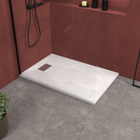 Pack receveur blanc effet pierre 140x90 cm et grille décor perforée en inox - pack rock 2 Aurlane - PACR105