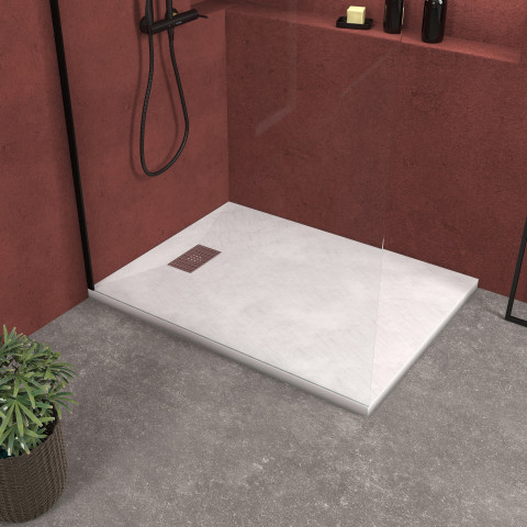 Pack receveur blanc effet pierre 120x90 cm et grille décor perforée en inox - pack rock 2 Aurlane - PACR107