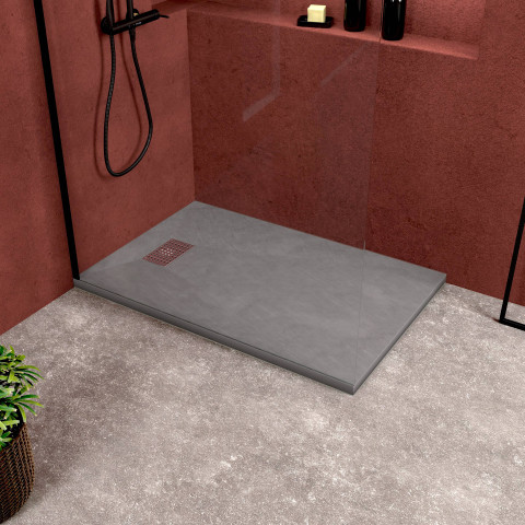 Pack receveur gris effet pierre 120x80 cm et grille décor perforée en inox - pack rock 2 Aurlane - PACR114