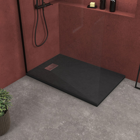 Pack receveur noir effet pierre 120x80 cm et grille décor linéaire en inox - pack rock 2 Aurlane - PACR129