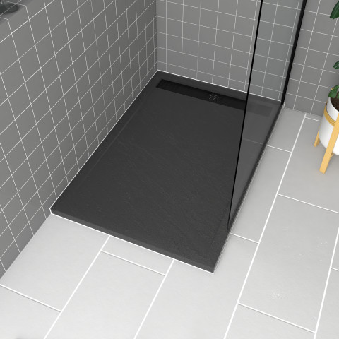Receveur en acrylique gris effet pierre 80x120x4 cm + grilles linéaires chrome et noire - meteora Aurlane - PACR142
