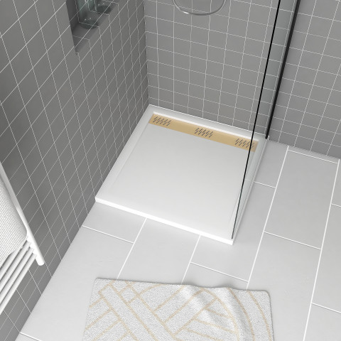 Receveur en acrylique blanc 80x80x4 cm + grilles linéaires chrome et or brossé - whiteness ii Aurlane - PACR151