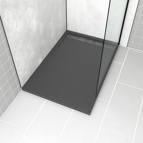 Receveur en acrylique gris effet pierre 80x120x4cm + grilles linéaires chrome et gun metal - meteora Aurlane - PACR166
