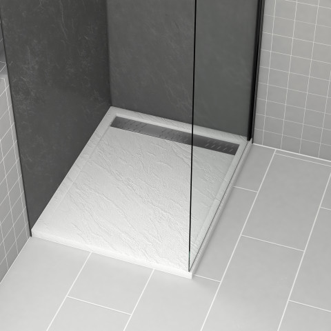 Receveur en acrylique blanc effet pierre 100x80x4cm + grilles linéaires chrome et gun metal Aurlane - PACR172