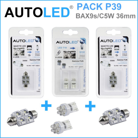 Pack p39 4 ampoules led / t10 (w5w) + navette c5w 36mm autoled®