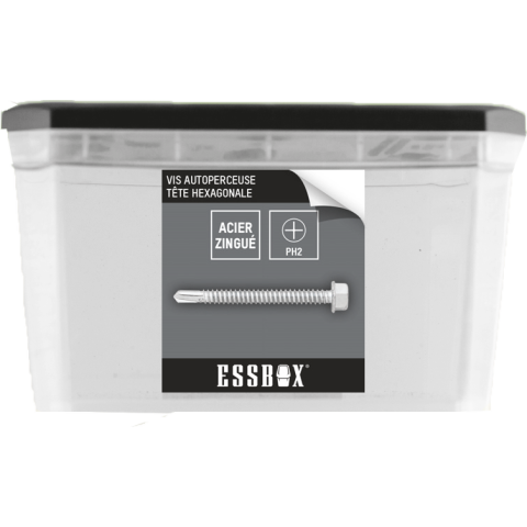 Vis ESSBOX SCELL-IT Autoperceuse - zingué blanc - Tête hexagonale - Ø6,3 mm x 50 mm - Boite de 150 - EX-94704163050