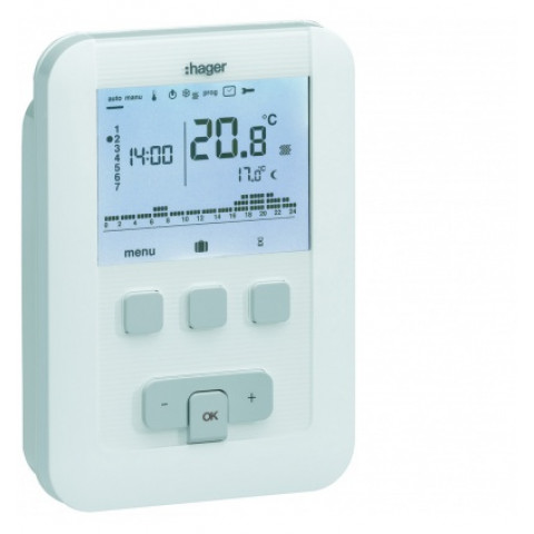 Thermostat d'ambiance programmable digital chauffage à eau chaude 4 fils sur 7j 230v hager ek530