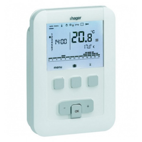 Thermostat d'ambiance programmable digital chauffe eau chaude 2 fils sur 7j à piles hager ek520