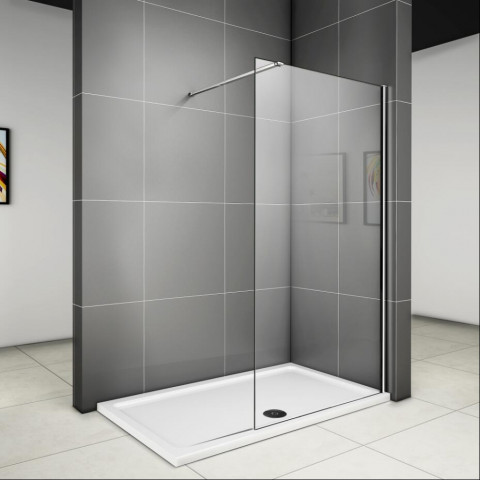 Paroi de douche walk in 760 x 1850 x 6 mm verre anticalcaire avec barre fixation 1400mm      