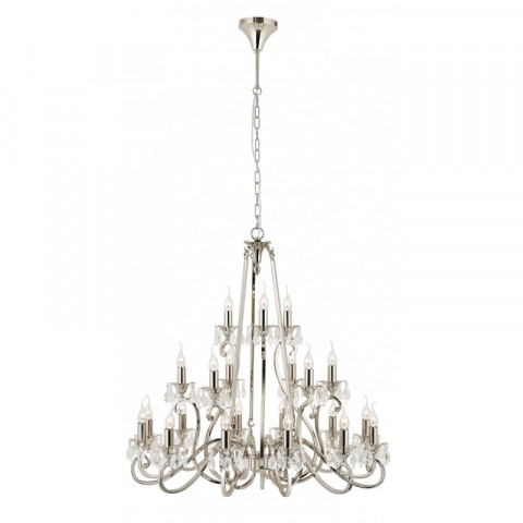 Chandelier oksana, nickel poli, pendeloques cristal, 21 éclairages