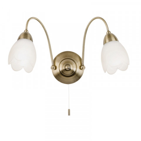 Applique petal, laiton antique et verre, 2 ampoules