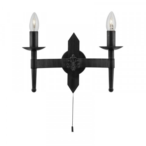 Applique 2 ampoules cartwheel, en fer forgé noir