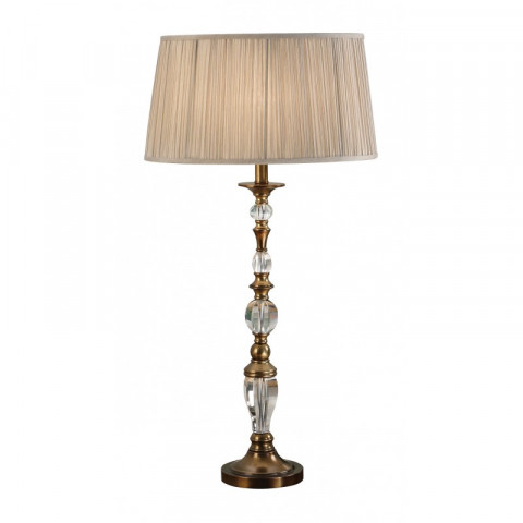 Lampe polina, laiton antique et cristal, abat-jour beige 34 cm