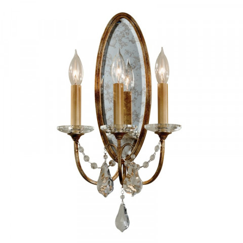 Applique bronze oxydé, décors en cristal, 3 éclairages