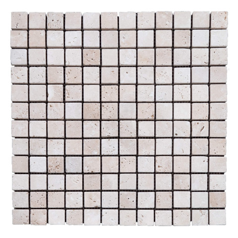 Mosaïque sol et mur travertin beige 1er choix 2,3x2,3 cm (vendu par plaque de 30,5x30,5 cm)