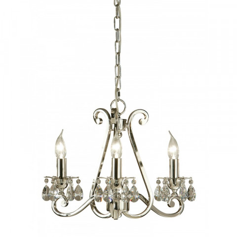 Chandelier oksana, nickel poli, pendeloques cristal, 3 éclairages