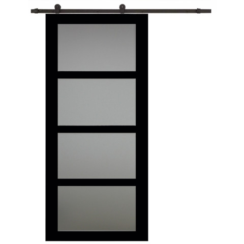 Porte coulissante modèle telia en enrobe noir  largeur 83 + rail en acier noir + 2 coquilles posees