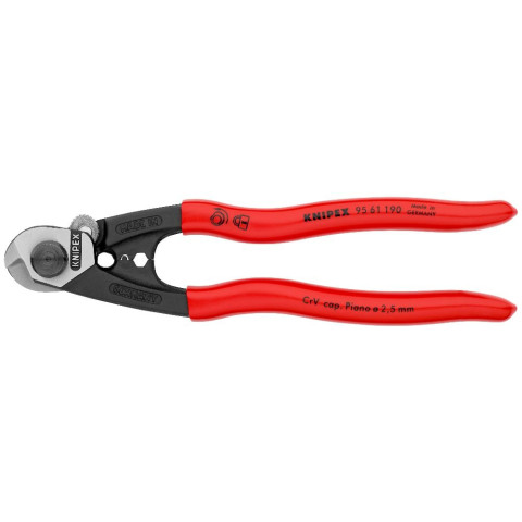 Pince coupe-câbles acier - 190 mm - Diam. 2.5-4-5-7 mm - KNIPEX - 95 61 190 SB