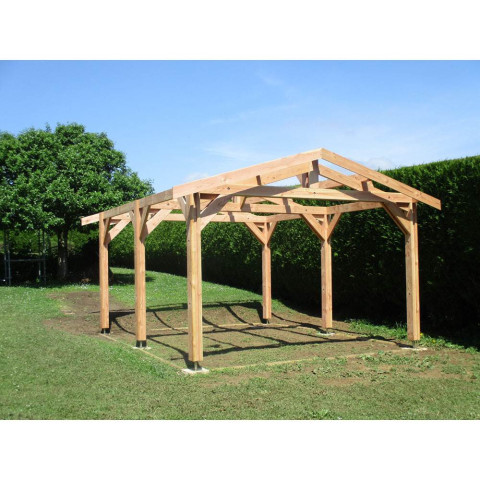 Abri deux pentes, 300cmx450cm, bois douglas francais, carport, auvent, abri voiture, cpbf-v2p300x450