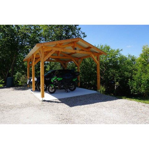 Abri deux pentes, 350cmx450cm, bois douglas francais, carport, auvent, abri voiture, cpbf-v2p350x450