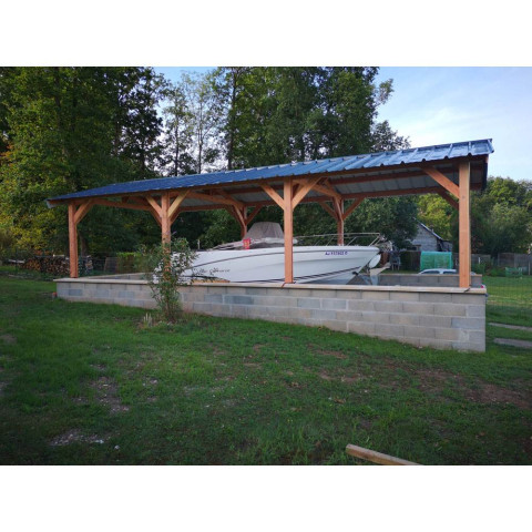 Abri deux pentes, 400cmx800cm, bois douglas francais, carport, auvent, abri voiture, cpbf-v2p400x800