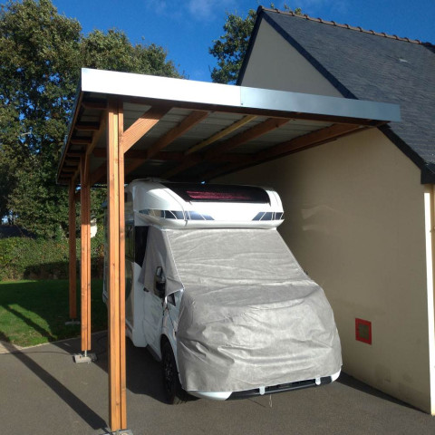 Abri toit plat adosse, 350cmx750cm, bois douglas francais, carport, auvent, abri camping-car, cpbf-cctpa350x750