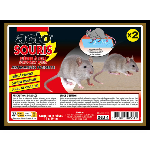 Acto souris pièges à glu support bois - sachet de 2 pièges 14 x 19cm