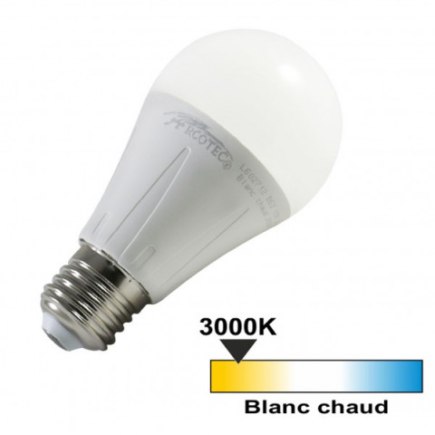 Ampoule led E27 12 watt (eq. 75 watt) - Couleur eclairage - Blanc chaud 3000°K