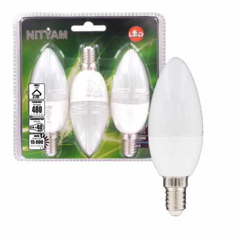 Lot de 3 ampoules led flamme e14 6w 480 lumens - couleur chaude 3000k - classe énergétique a+