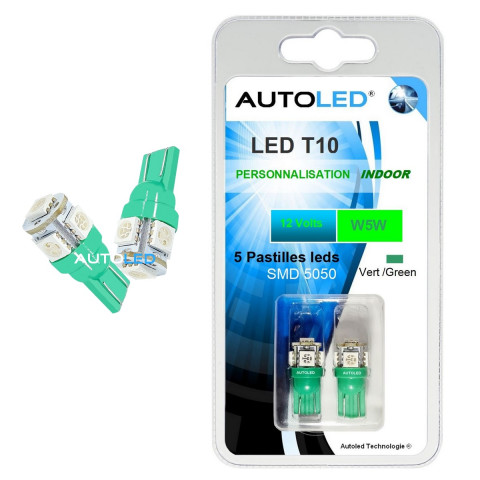 Led t10 5 smd 5050 vert autoled®