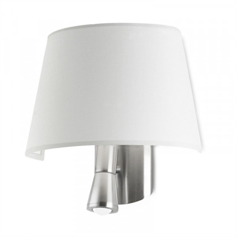Applique balmoral avec liseuse, nickel satiné et abat jour blanc