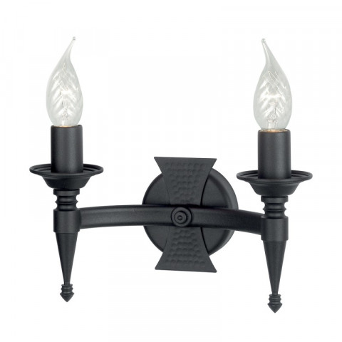 Applique saxon, fer forgé, noir, 2 ampoules