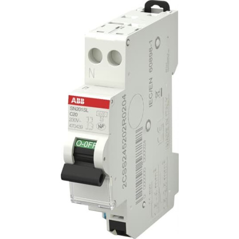 SN201SL Disjoncteur modulaire - 1P+N - 20A - courbe C- 4500A/6kA-peignable-Auto