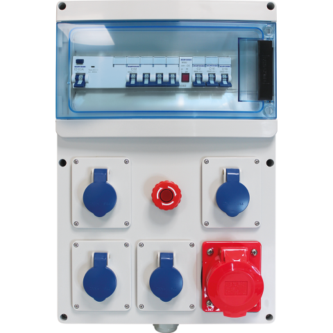 Coffret de chantier tetra équipé 4PC 2P+T + 1PC 3P+N+T 32A + arrêt d'urgence + voyant - EUROHM - 19211