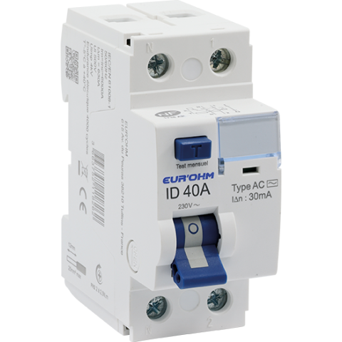 Disjoncteur Différentiel 2x40A 30mA Type AC à Vis - Haute Performance - EUROHM - 23740
