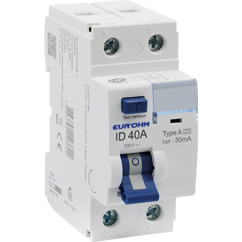 Disjoncteur Différentiel 2x40A 30mA Type A à Vis - Haute Performance - EUROHM - 23840
