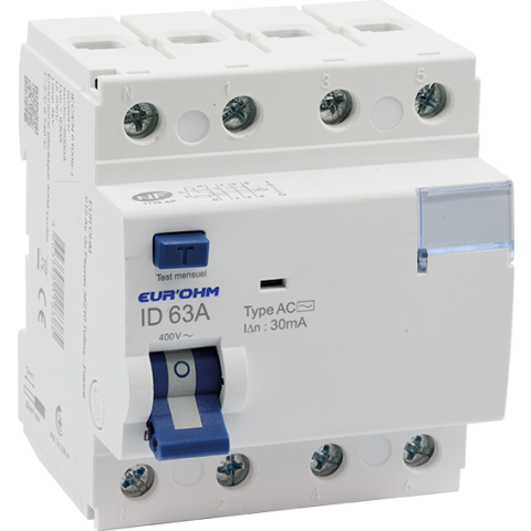 Interrupteur Différentiel 4x63A 30mA Type AC - EUROHM - 23940