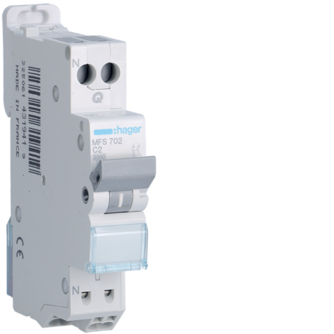 Disjoncteur Phase+ Neutre 2A 3kA Courbe C connexion automatique SanVis 1 Module - Hager