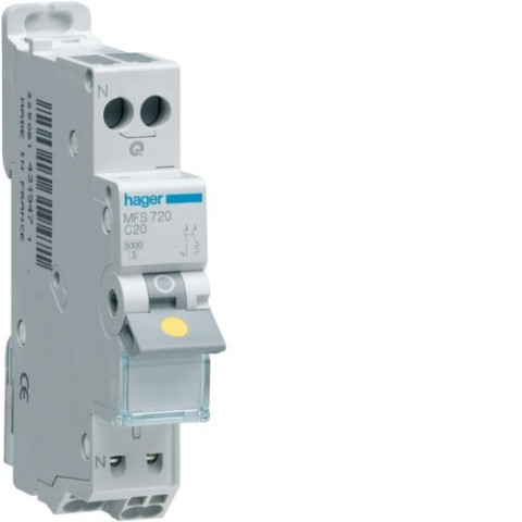 Disjoncteur Phase+ Neutre 20A 3kA Courbe C connexion automatique SanVis 1 Module - Hager