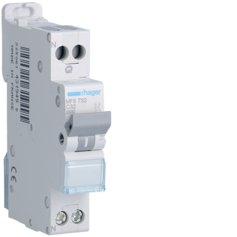 Disjoncteur Phase+ Neutre 32A 3kA Courbe C connexion automatique SanVis 1 Module - Hager