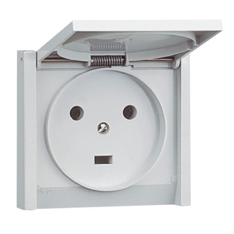 Prise de courant 2P+T 20A pour boite Ø67mm Plexo complet IP44 encastré - gris - Legrand