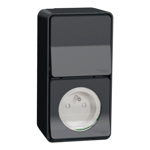 Mureva Styl - Prise courant 2P+T+va et vient verti. - saillie - IP55 IK08 - gris - SCHNEIDER ELECTRIC - MUR36025