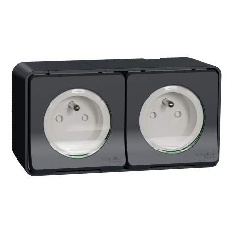 Mureva Styl - Double prise 2P+T précâblée horiz - saillie - IP55 - IK08 - gris - SCHNEIDER ELECTRIC - MUR36028