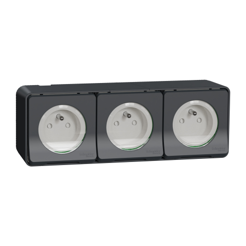 Mureva Styl - Triple PC 2P+T horiz. précâblée - saillie - IP55 - IK08 - gris - SCHNEIDER ELECTRIC - MUR36037
