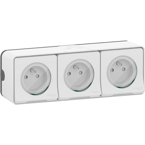 Mureva Styl - Triple PC 2P+T horiz. précâblée - saillie - IP55 - IK08 - blanc - SCHNEIDER ELECTRIC - MUR36039