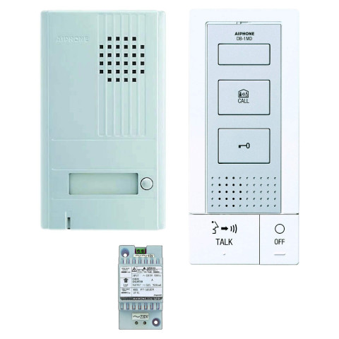 Kit audio 2 fils intégral mains libres avec platine aluminium saillie & 1 poste intérieur - AIPHONE - DBS1AP