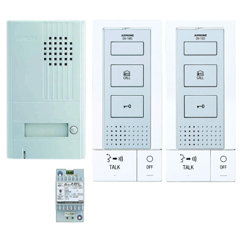 Kit audio 2 fils intégral mains libres avec platine aluminium saillie 1 BP & 2 postes - AIPHONE - DB2INT