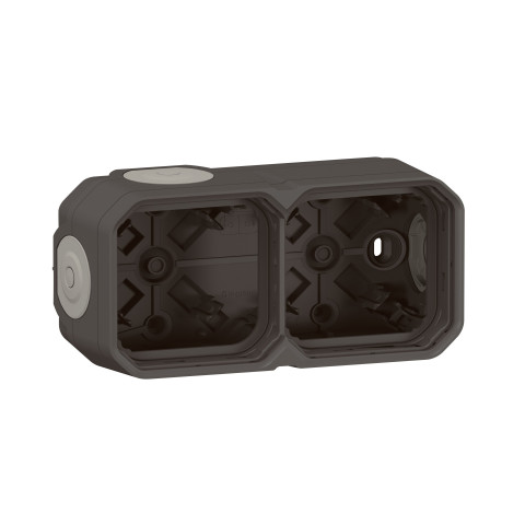 Boîtier saillie étanche Plexo 2 postes horizontaux et verticaux sans cloison avec 4 embouts à membrane - Anthracite - LEGRAND - 069602L
